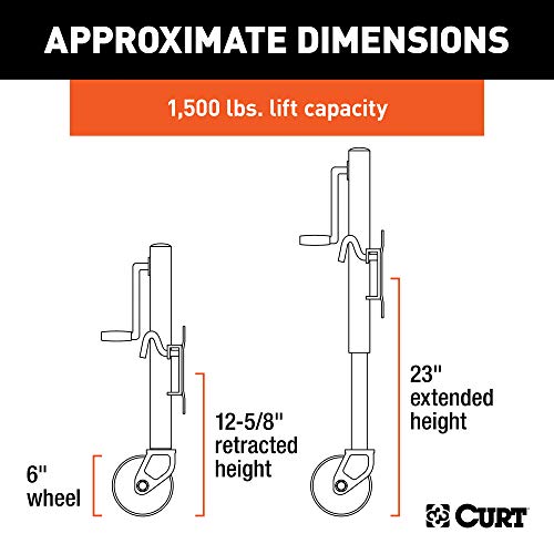 Curt 28155 Marine Boat Trailer Jack With 6-Inch Wheels, 1,500 Lbs. 10-3/8 Inches Vertical Travel #TOP1
