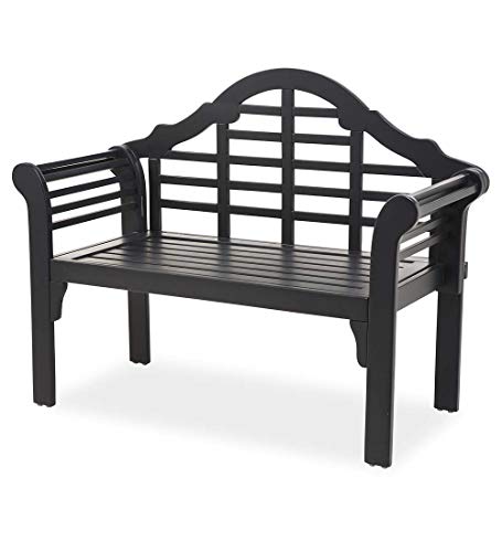 Plow & Hearth Weatherproof Lutyens Eucalyptus Wood Garden Bench | Foldable Patio Bench | Outdoor Furniture Seating for Porch Park Deck | Black