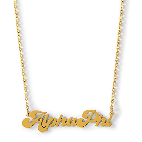 Sorority Shop Alpha Phi Necklace — Retro Font Design with 18K Gold Plating, Alpha Phi Gifts for Women