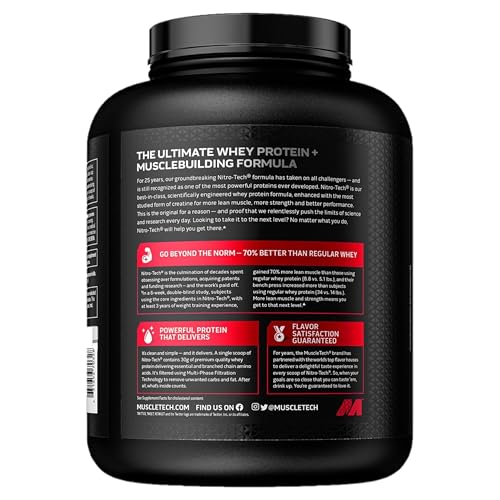 Muscletech Whey Protein Powder (Cookies & Cream, 5LB) - Nitro-Tech Whey Protein Isolate Smoothie Mix for Lean Muscle & Recovery - 24g of Whey Gold Protein for Women & Men - Packaging May Vary