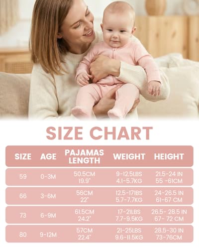 JiAmy Pyjama Bébé Fille Garçon, 2PCS Dors Bien Manches Longues Bébé, 100% Coton Combinaison avec Pieds Bébés, Nouveau-Né Vêtements Beige rose 9-12 Mois – vue 7