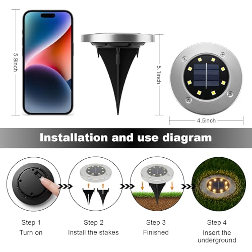 OULONGER Solar Lights Outdoor Waterproof, 12 Pack Solar Ground Lights with Large Capacity Battery, High Efficiency Solar Powered Lights for Outdoor Garden, Patio, Pathway and Yard (Warm Light) by OULONGER - Image 3