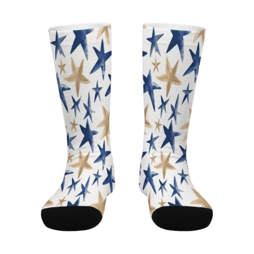 SNRLZUY Star Pattern Blue Gold White Crew Socks