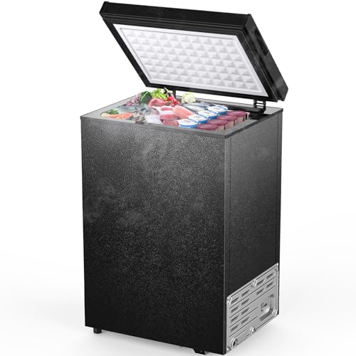 Joy Pebble 1.8 Cu.Ft Chest Freezer with Removable Basket and Bottom Defrost Water Drain Freestanding Top Open Door, Deep Freezer, Mini Freezer with Adjustable 7 Thermostat for Home/Apartment, Black