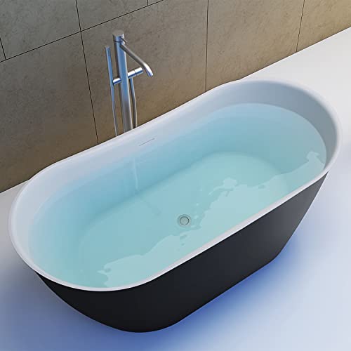 Image of 59 inch Lucite Acrylic Freestanding Bathtub, Double Slipper Shape Contemporary Soaking Tub with Toe-tap Chrome Center Drain, Slotted Overflow, cUPC Certified,Matte Black
