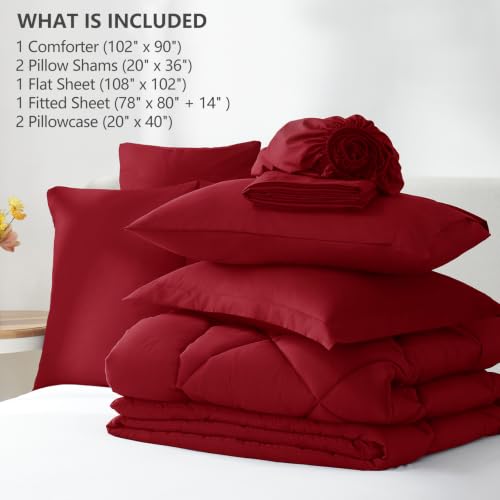 Image of CozyLux King Size Comforter Set Dark Red - 7 Pieces Bed in a Bag King, Luxury Soft Bed Set for All Seasons, Bedding Set with Down Alternative Comforter, Sheets, Pillowcases & Shams