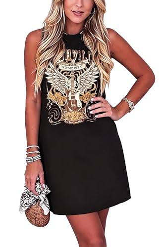 Image of Sun Salt Sand Coconut Tree Tank Mini Dress for Women Sleeveless Beach Praty Shirts Summer Vacation Short Mini Dresses
