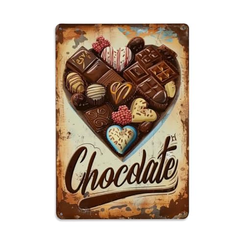 Plaque en métal vintage en forme de cœur en chocolat pour maison, bar, jardin, décoration murale, affiche en métal 20,3 x 20,3 cm