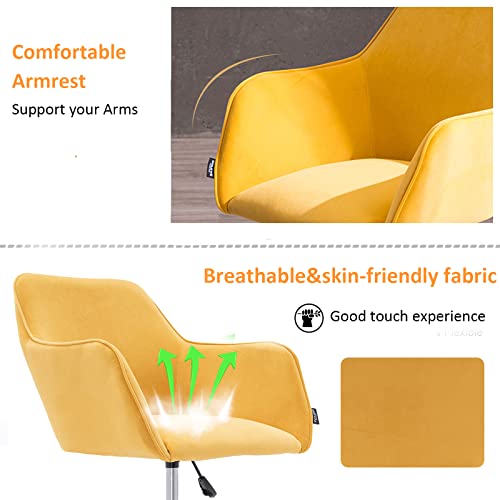 Henf Velvet Office Chair, 360° Swivel Chair Home Desk Chair Tufted Vanity Chair With Elegant Gold Base, Soft Small Task Chair For Kids Student, Living Room Bedroom Furniture (Style10-Yellow) #TOP3