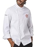 abrigo de los cocineros con apertura y botones de presión delanteros. logotipo de Masterchef.