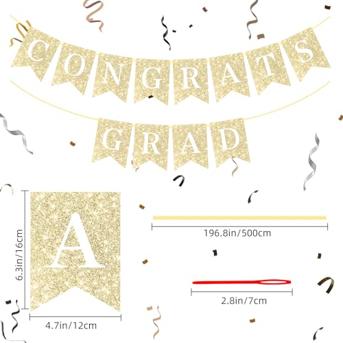 Image of Hoogict Graduation Decorations Congrats Grad Banner Gold Graduation Party Banner Congratulations Banner Class of 2026 Sign Garland Decorations for Any Schools or Grades