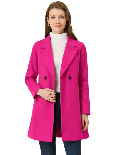 Manteau d'hiver rose vif à manches raglan et double boutonnage pour femme Allegra K