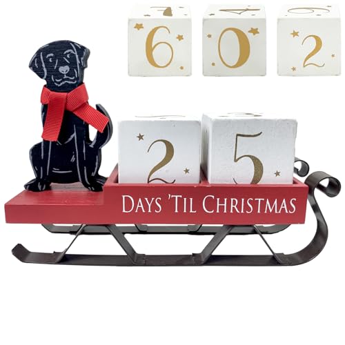 Eternhome Advent Calendar Christmas Santa Sleigh Countdown 99 Days Until Christmas Block Farmhouse Dog Table Decorations Wooden Winter Rustic Decor Holiday Sign for Home Kitchen Xmas Party Mantel