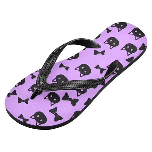 Burbuja Black Cat Heads Bows Flip Flops for Women Men, Soft Thong Sandals Rubber Slippers for Pool Beach Essentials2