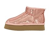 Picture of Corkys Footwear Room Service 1.75-Inch Platform Slipper Booties Blush Sequins Size 10 with Cushioned Insoles and Luxurious Faux Fur Lining - Cozy Fall/Winter Essential