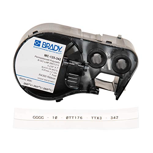 Brady - 143223 MC-125-342 Polyolefin B-342 Black on White Label Maker Cartridge, 7' Width x 15/64