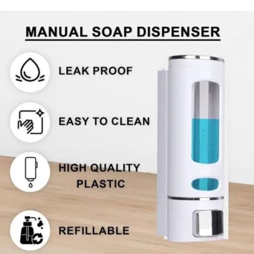 Image of ABS Plastic Soap Dispenser for Bathroom Wall Mounted Shampoo Conditioner Hand Wash Gel Dispenser Liquid Soap Sanitizer Dispenser for Basin Kitchen Sink 400Ml Pack of 1 (White)