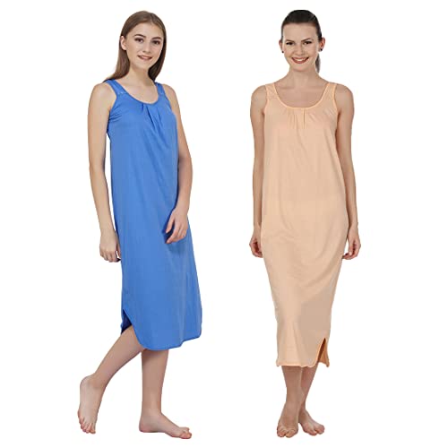 Image of BLAZON Women's Cotton Hosiery Solid Maxi Nighty Slip (Pack of 2) Available Sizes: S, M, L, XL, 2XL, 3XL, 4XL, 5XL