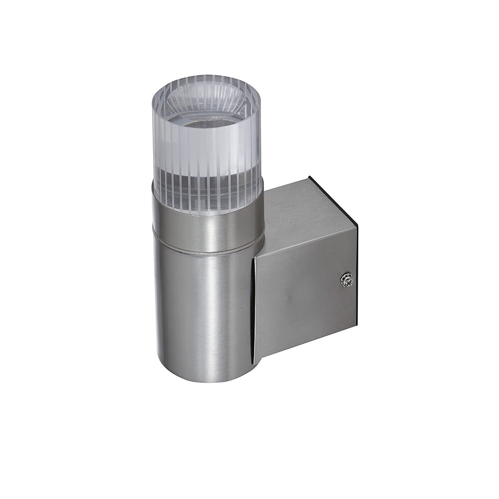 Biard LED Up Wall Light - Modern Outdoor Garden Easy Install Wall Lamp in Silver Stainless Steel with Diffused Light Effect - Weatherproof IP44 Protection - Ideal for Garage, Front Door & Porch