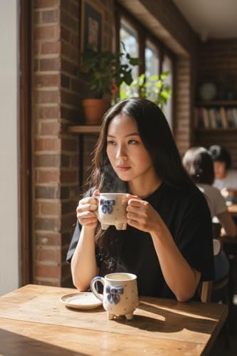 Image of Ceramic Blue Bow Cup with Legs | Cute Designer Coffee Mug | Handcrafted Aesthetic Tea Cup | Microwave & Dishwasher Safe | Unique Gift Mug for Girls & Special Occasions