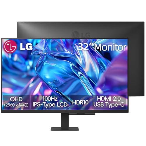 Image of LG 32 inch QHD (2560 x 1440) IPS Computer Monitor, 100Hz, 5ms, HDR10, 99% sRGB, Dynamic Action Sync, Contrast Ratio 1000:1, Reader Mode, Flicker Safe, HDMI, USB Type-C, Tilt Adjustment, Black