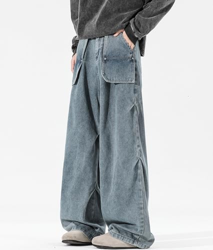 Baggy Jeans for Men Y2K Pleated Design Wide Leg Casual Fashion Vintage Grunge Cargo Pants Hip Hop Harajuku Streetwear4