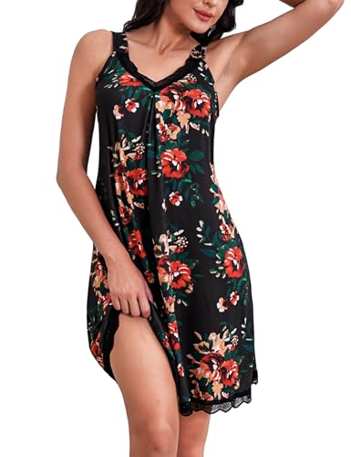 Uniexcosm Camisón de Mujer Algodon Camisones Mujer Sexy sin Manga Camisón con Tirantes Antideslizantes Cuello en V Ropa de Dormir Vestido Ligero y Suave para Hogar PAT1 3XL