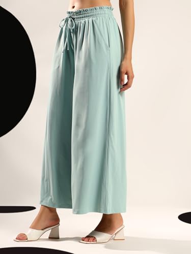 Image of KOTTY Women's Solid|Drawstring|Wide Leg Style|High Rise|Office wear Pant