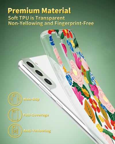 Coque protection Galaxy S22 Plus transparente fleurie avec bord doré