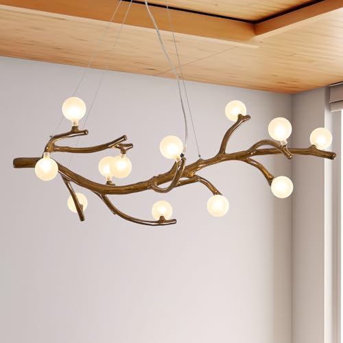 Yiludingsheng Chandeliers for Dining Room, 12-Lights Tree Branches Chandelier, Modern Glass Globe Chandelier, Led Farmhouse Chandeliers for Kitchen Island Restaurant Living Room Bar Cafe