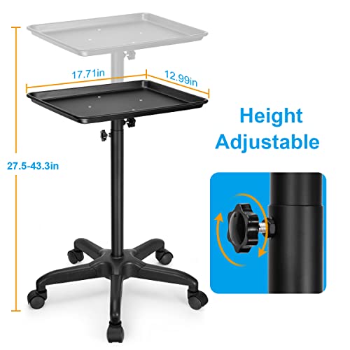 Flolxnb Salon Tray Cart Premium Aluminum Tattoo Tray Rolling Trolley Adjustable Height Storage Utility Cart For Clinic Spa Rolling Tray (Black) #TOP2