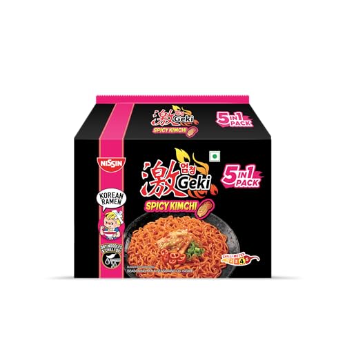 Image of Nissin Geki Korean Ramen Spicy Kimchi Instant Noodles 5 in1, 400gm