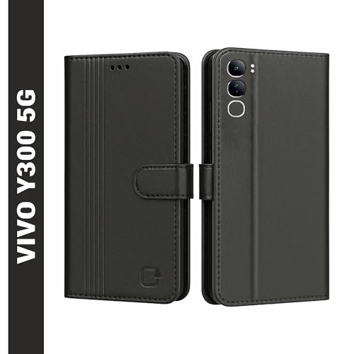 Image of AIBEX Shock Proof Flip Compatible for Vivo Y300 5G Flip Cover Leather Finish | Inside TPU with Card Pockets | Wallet Stand | Complete Protection Flip Case - Black