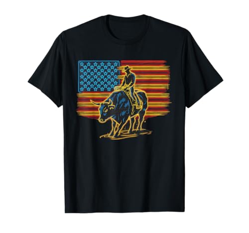 American Flag Rodeo Tshirt Roder Rider Bull Cowboy USA Flag T-Shirt