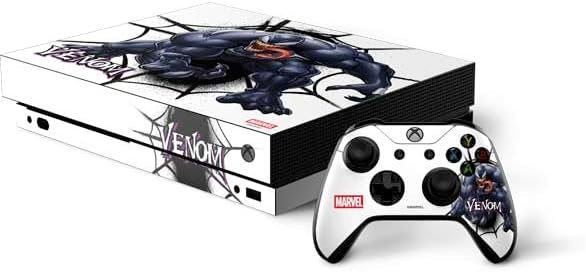 Skinit Decal Gaming Skin Compatible with Xbox One X Bundle - Officially Licensed Marvel Venom Symbiote Design