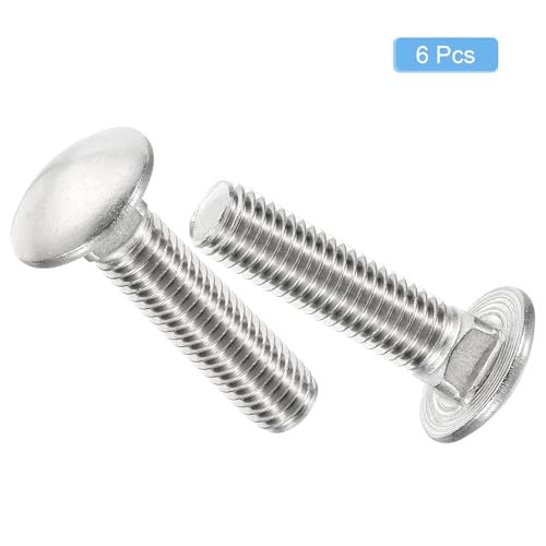 Image of uxcell 1 /2-13x2 Carriage Bolt, 6pcs Round Head Square Neck Screws, 304 Stainless Steel, Fully Threaded, Silver