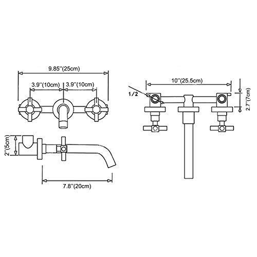 Wall Mount Bathroom Sink Faucet,Beelee Brass Double Handle Wall Mount Bathroom Sink Faucet With Rough-In Valve, Oil Rubbed Bronze #TOP4