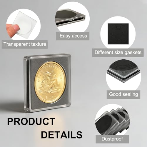 50 estuches ajustables acrílicos para monedas con esponjas 17.5-40mm miniatura 2