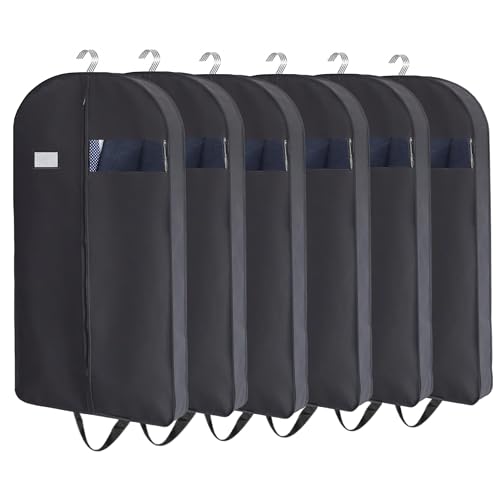 CONMEOCON- 43” Garment Bags for Hanging Clothes, Suit Bags for Men Travel with Car, Garment Bags for Storage with Handle, Clear Window and Name Tag, Protector for Suit, Jacket, Coat, Sweater, 6 Pack