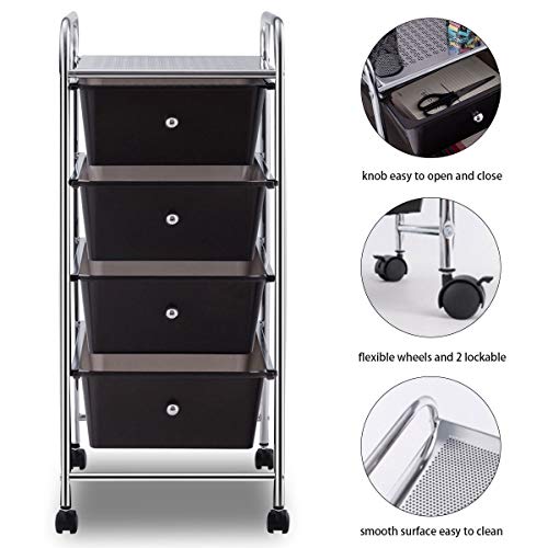 Giantex 4-Drawer Rolling Storage Cart with Metal Frame and Plastic Bins for Home Office