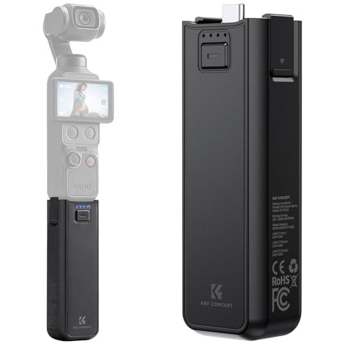 K&F CONCEPT 5000mAh Fast Charging Battery Handle for Osmo Pocket 3 4 & 4 Pro Power Grip with 20W Wireless Mic Direct Connection 1/4 Tripod Thread Smart Temp Control & Original Battery Cells