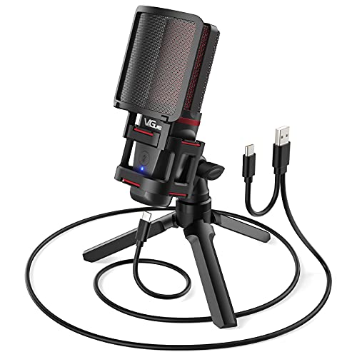 USB Microphone for PC PS5, VeGue Computer Gaming Condenser PC Mic with Quick Mute, Indicator, Tripod Stand, Pop Filter, Shock Mount, for Twitch Streaming, Podcasting, Chatting, Recording, VM30