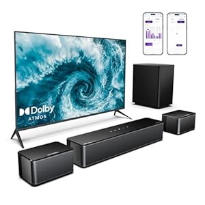 ULTIMEA 5.1 Soundbar with Dolby Atmos, 410W Surround Sound System Sound Bar for TV, Sound Bar with Wireless Subwoofer, Surround and Bass Adjustable Home Audio TV Speakers, APP Control, Poseidon D60