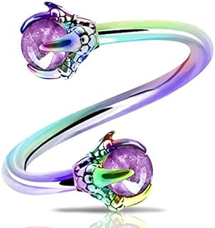 OUFER Twist Helix Earring 316L Stainless Steel Dragon Claw with Opalite Center 16G Twist Lip Labret Belly Bars Cartilage Earring Piercing Jewellery