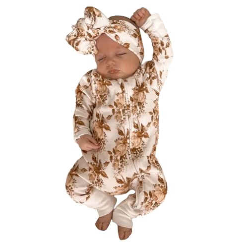 Image of Aoswep Newborn Baby Girl Romper Clothes Long Sleeve Fall/Winter Jumpsuit Infant Outfit For 0-24 Months