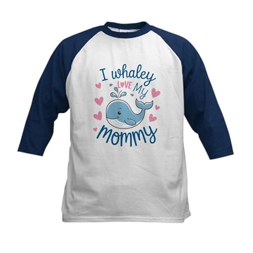CafePress Whale I Love My Mommy Kids Baseball T Shirt Kids Cotton Baseball Jersey, 3/4 Raglan Sleeve Shirt Navy/White