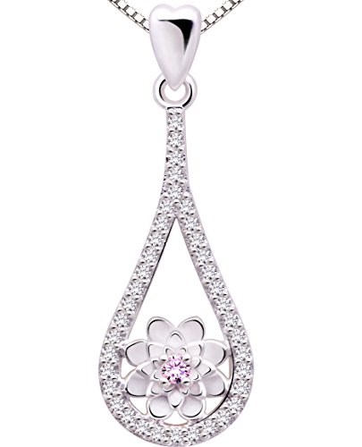 ALOV Jewelry Sterling Silver Cubic Zirconia Pendant Necklace (Pink)