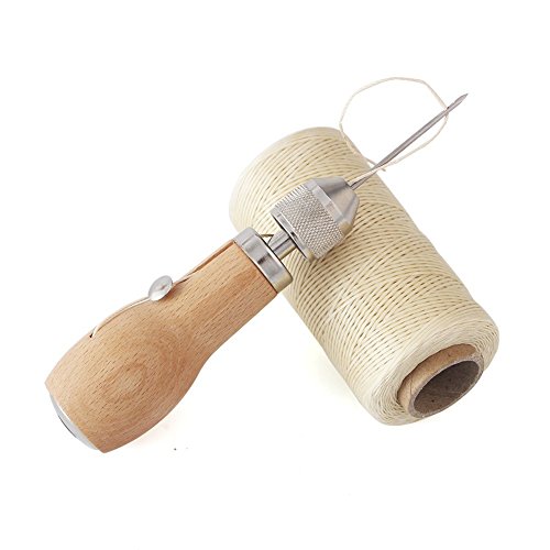 Professional Sewing Awl Hand Stitcher Repair Tool Crafts 0.8Mm 150D Leather Sewing Hand Stitching Jewelry Craft Waxed Thread String Cord (Wood+Beige)  #TOP3