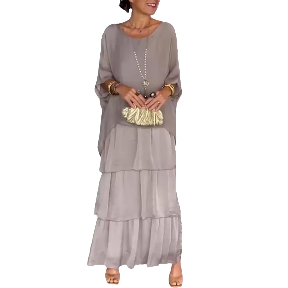 EUUDROBY Vestido Suelto de Estilo artístico, Vestidos Largos de Verano de Talla Grande con Cuello Redondo y Manga