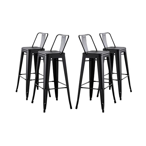 AC Pacific 30” Metal Barstool Set of 4 – Country Rustic Style with Low Back, Lightweight & Sturdy Build, Easy Assembly – Matte Black